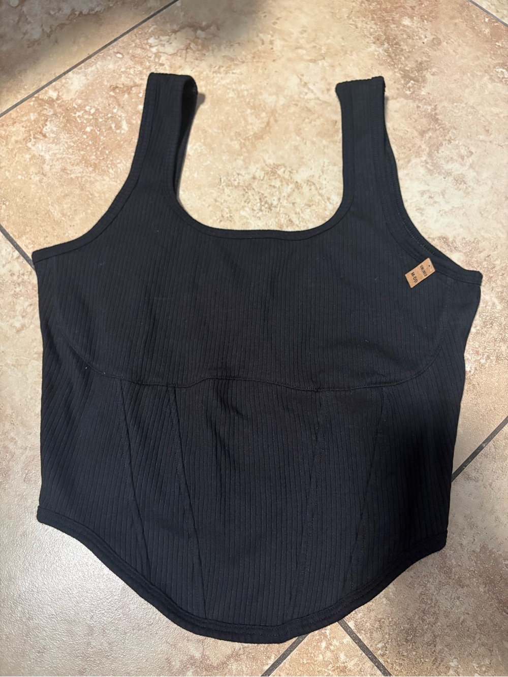 PINK Victoria's Secret Black Ribbed Scoop-Neck Tank
